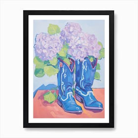 A Painting Of Cowboy Boots With Lilac Flowers, Fauvist Style, Still Life 2 Art Print