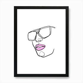 Minimalist Line Art Face Of A Woman With Glasses Art Print