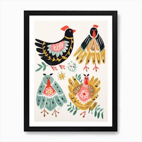 Folk Style Bird Painting Chicken 5 Art Print