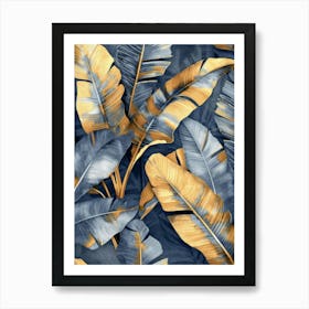 Gold And Blue Banana Leaves Art Print