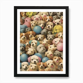 Collection Of Vintage Plush Toy Dogs Kitsch Art Print