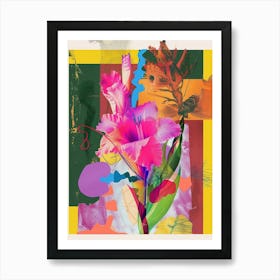 Gladiolus 3 Neon Flower Collage Art Print