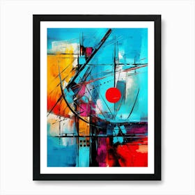 Ocean VIII, Avant Garde Modern Vibrant Abstract Painting with Blue Background Art Print