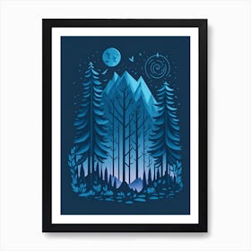 A Fantasy Forest At Night In Blue Theme 73 Art Print