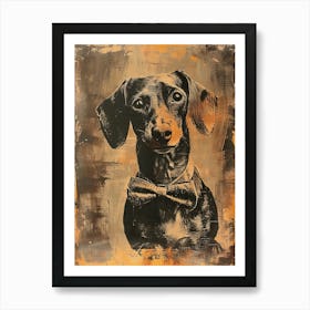 Retro Sepia Portrait Of A Dachshund In A Bow Tie Art Print