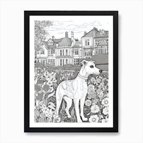 Drawing Of A Dog In Kew Gardens, United Kingdom In The Style Of Black And White Colouring Pages Line Art 03 Art Print