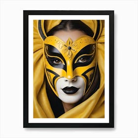 A Woman In A Carnival Mask, Yellow And Black (31) Art Print