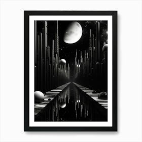 Parallel Universes Abstract Black And White 3 Art Print