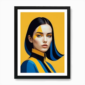 Geometric Woman Portrait Pop Art Fashion Yellow (27) Art Print