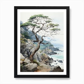 Tojinbo Cliffs In Fukui, Japanese Brush Painting, Ukiyo E, Minimal 3 Art Print