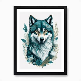 Cute Floral Wolf Painting (2) Art Print