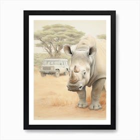 Rhino With A Safari Car 1 Art Print