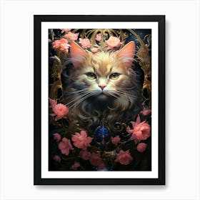 Floral Fantasy Cat Póster