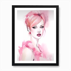 Watercolor Portrait Of A Pink Lady Art Print