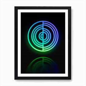 Neon Blue and Green Abstract Geometric Glyph on Black n.0174 Art Print