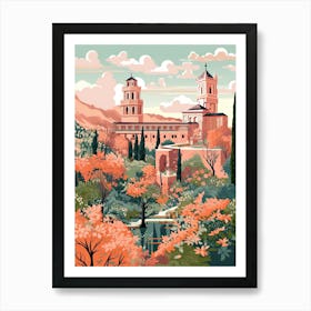 The Alhambra   Granada, Spain   Cute Botanical Illustration Travel 1 Art Print