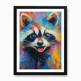 Oil Raccoon Portrait Painting In Multicolored Tones Art Print