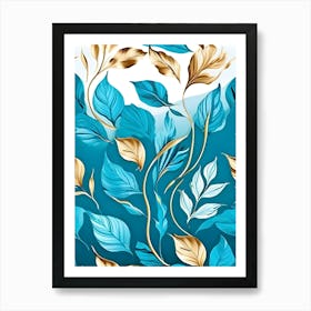 Abstract Leaves In Blue And Gold Art Print