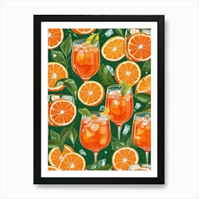 Aperol Spritz Pattern Cocktail Oranges Kitchen Art Art Print (9) Art Print