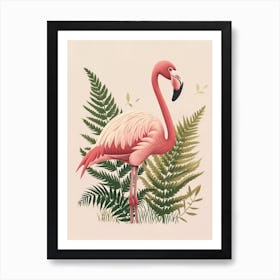 Lesser Flamingo And Ferns Minimalist Illustration 3 Art Print