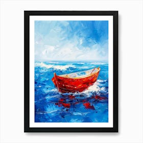 Red Boat In The Sea 4 Art Print