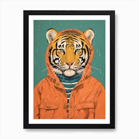 Tiger Illustrations Wearing A Raincoat 4 Art Print