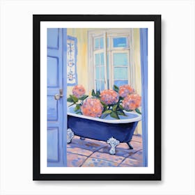 A Bathtube Full Hydrangea In A Bathroom 2 Art Print