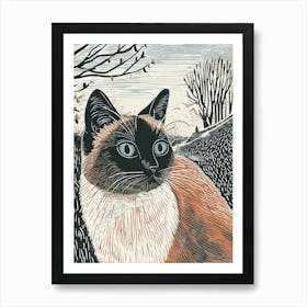 Birman Cat Relief Illustration 1 Poster