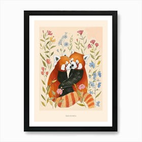 Folksy Floral Animal Drawing Red Panda 1 Poster Art Print