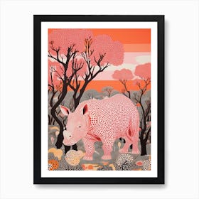 Rhino In The Trees Orange & Pink 1 Art Print