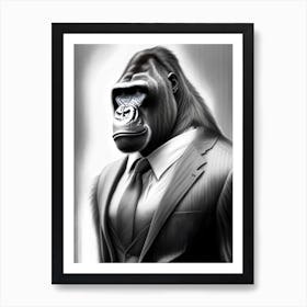 Gorilla In Suit Gorillas Greyscale Sketch 1 Art Print