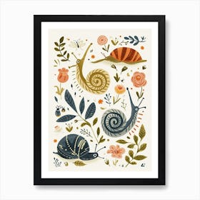 Colourful Insect Illustration Snails Art Print