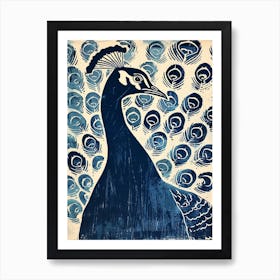 Peacock Feathers Out Linocut Inspired 6 Art Print