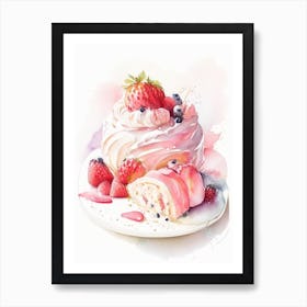 Strawberry Pavlova, Dessert, Food Pastel Watercolour Art Print