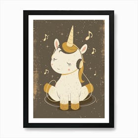 Unicorn Listening To Music With Headphones Muted Pastels 3 Art Print