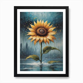 Sunflower In The Rain Art Print