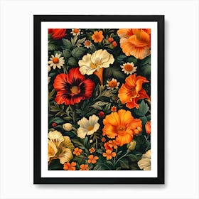 Flowers Wallpaper Inspired By William Morris Art Print