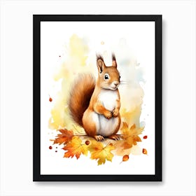 Squirrel Watercolour In Autumn Colours 3 Art Print