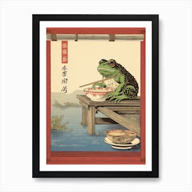 Frog Eating Ramen, Matsumoto Hoji Inspired Japanese Woodblock 1 Art Print