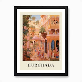 Hurghada Egypt 3 Vintage Pink Travel Illustration Poster Art Print