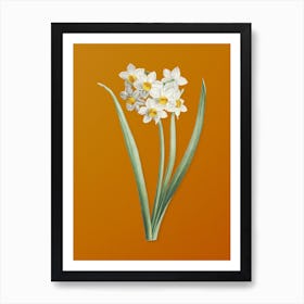 Vintage Narcissus Easter Flower Botanical on Sunset Orange Art Print