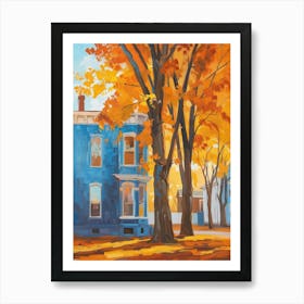 Blue House In Fall 1 Art Print