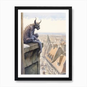 Gargoyle Watercolour In Chartres France Art Print