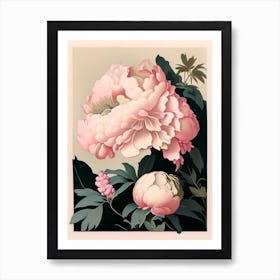 Kansas Peonies Pink 2 Vintage Sketch Art Print