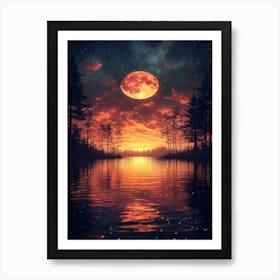 Full Moon Over Lake Art Print