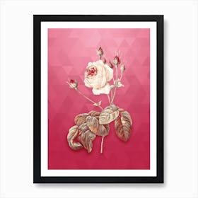 Vintage Cabbage Rose Botanical in Gold on Viva Magenta Art Print