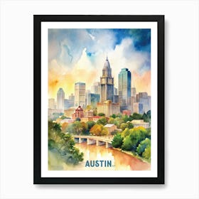 Austin City Texas Watercolor Paitning Art Print