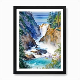 Mcway Falls, United States Water Colour  (1) Art Print