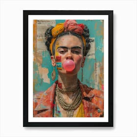 Diktorrr Frida Kahlo Inflates A Bubble Made Of Bubble Gum In Co Fae7dd90 9abe 42dd A068 981961f89a07 Topaz Enhance Faceai Art Print