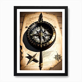 Compass On A Map Art Print